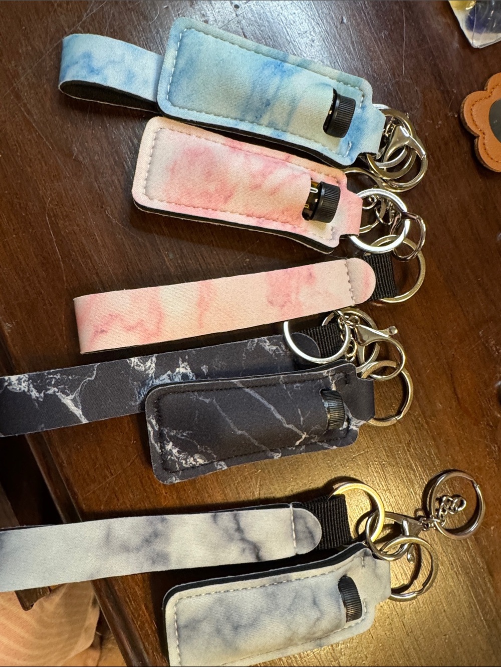 Set of 1 - Marble Print Essential Oil Keychain Wristlet - Assorted Pastel Colors